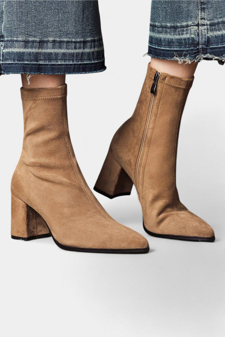 Célie Pointed Toe Ankle Boots with Block Heel