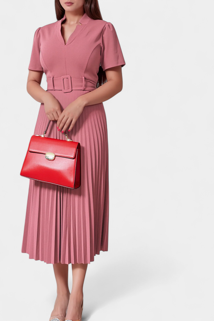 Seliora Pleated Skirt Midi Dress with Belt