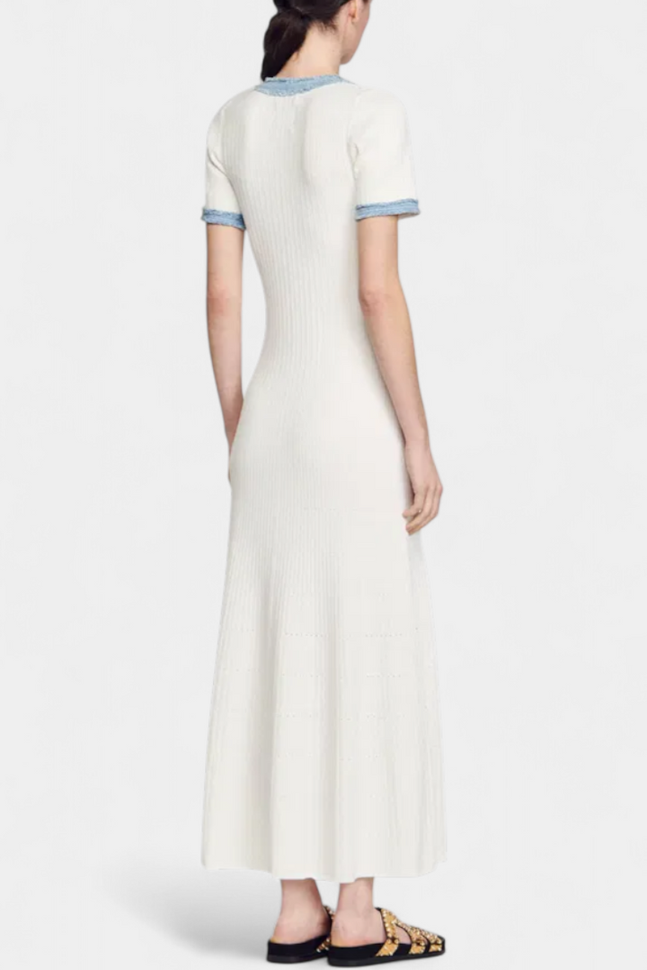 Alexia Knit Polo Dress with Open Collar and Button Accents