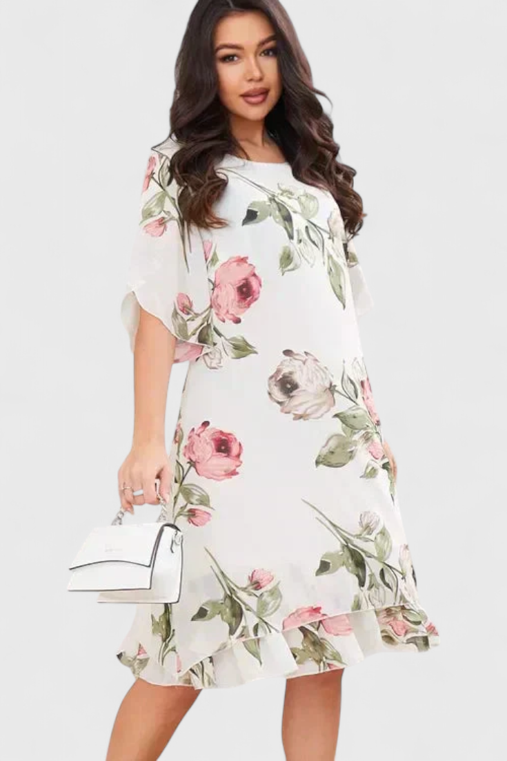 Tameka Floral Chiffon Dress with Crisscross Neckline