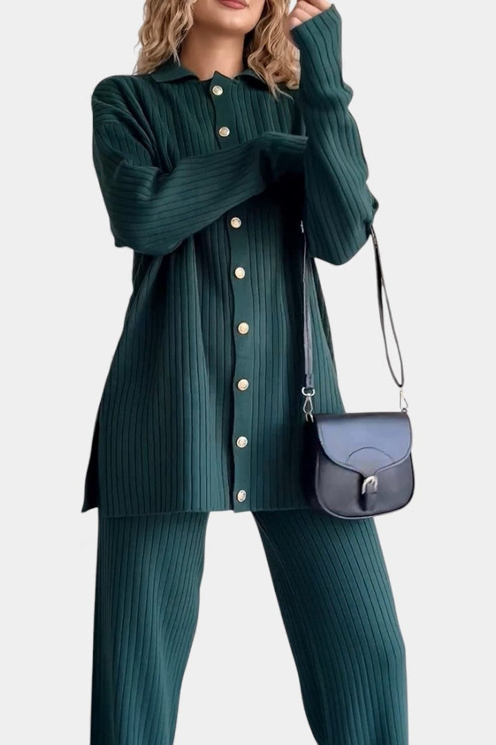 Striped Jacquard Knit Two-Piece Set with Thoughtful Design