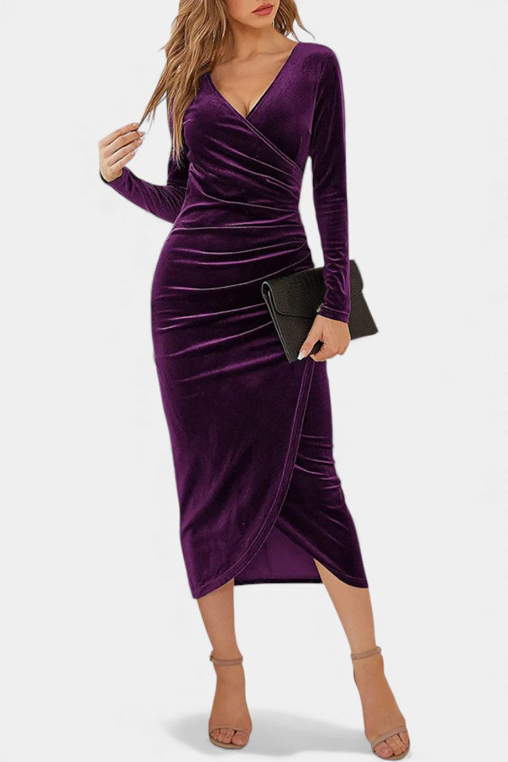 Gathered Velvet Midi Cocktail Dress by Kenza