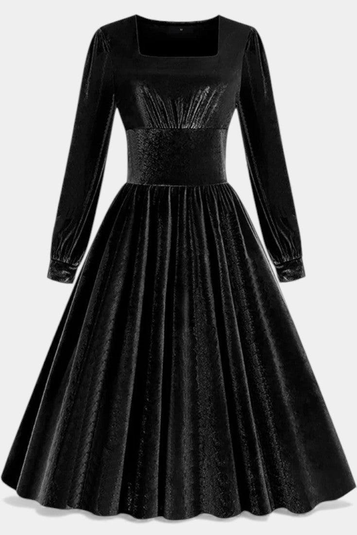 Cordélia Velvet Midi Dress for Christmas with Square Neck