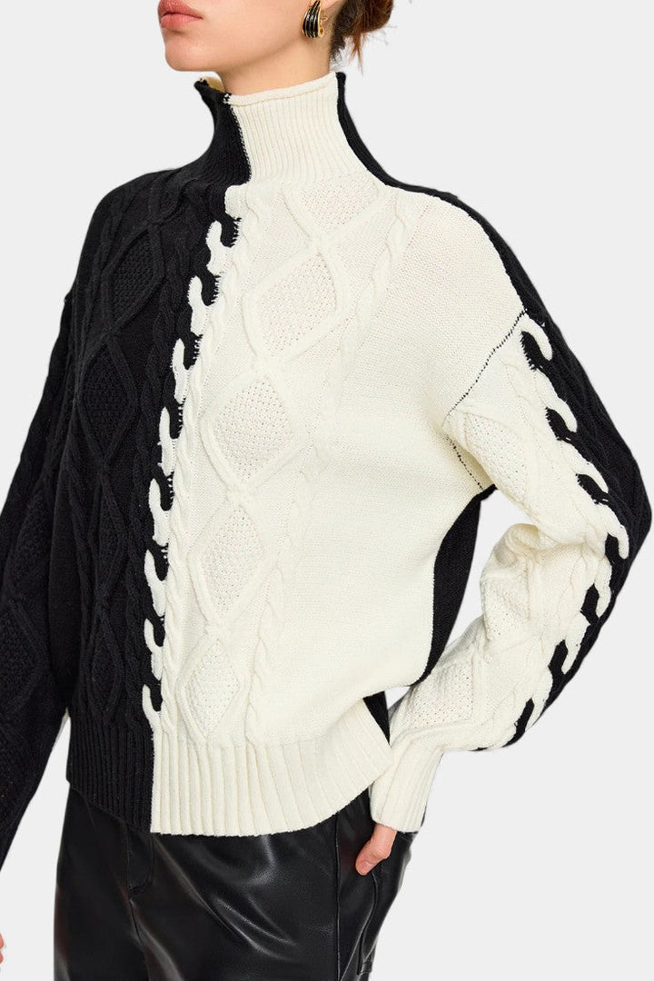 Sylvara Color-Blocked Knit Turtleneck Pullover