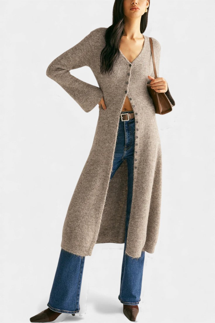 Dorénia V-Neck Midi Knit Dress with Side Slit