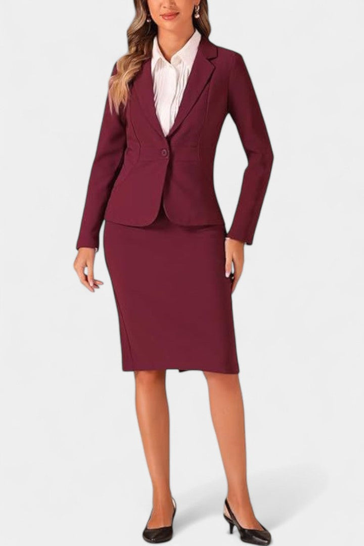 Komoren Chic Blazer and Pencil Skirt Ensemble with Notched Collar