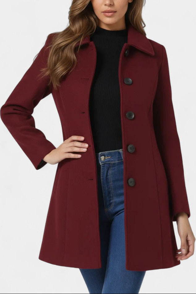 Louane Fitted Waist Winter Coat with Single Button Closure