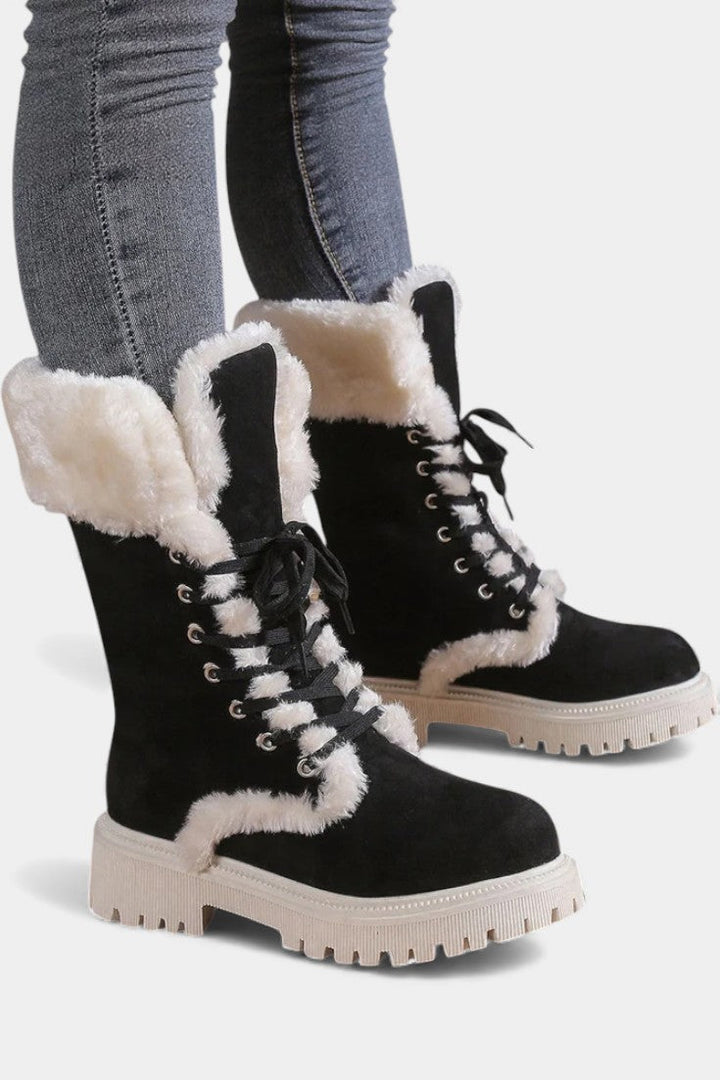 Léonce Faux Fur Lace-Up Mid-Calf Boots
