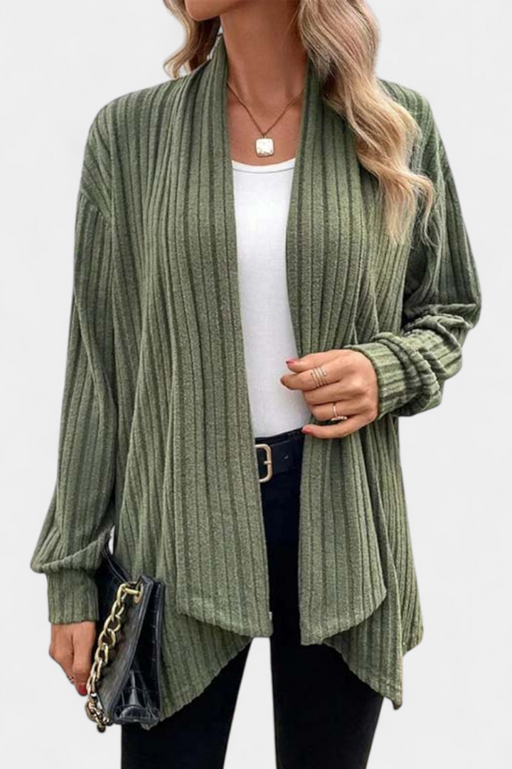 Button-Up Ribbed Hooded Cardigan by Sansel