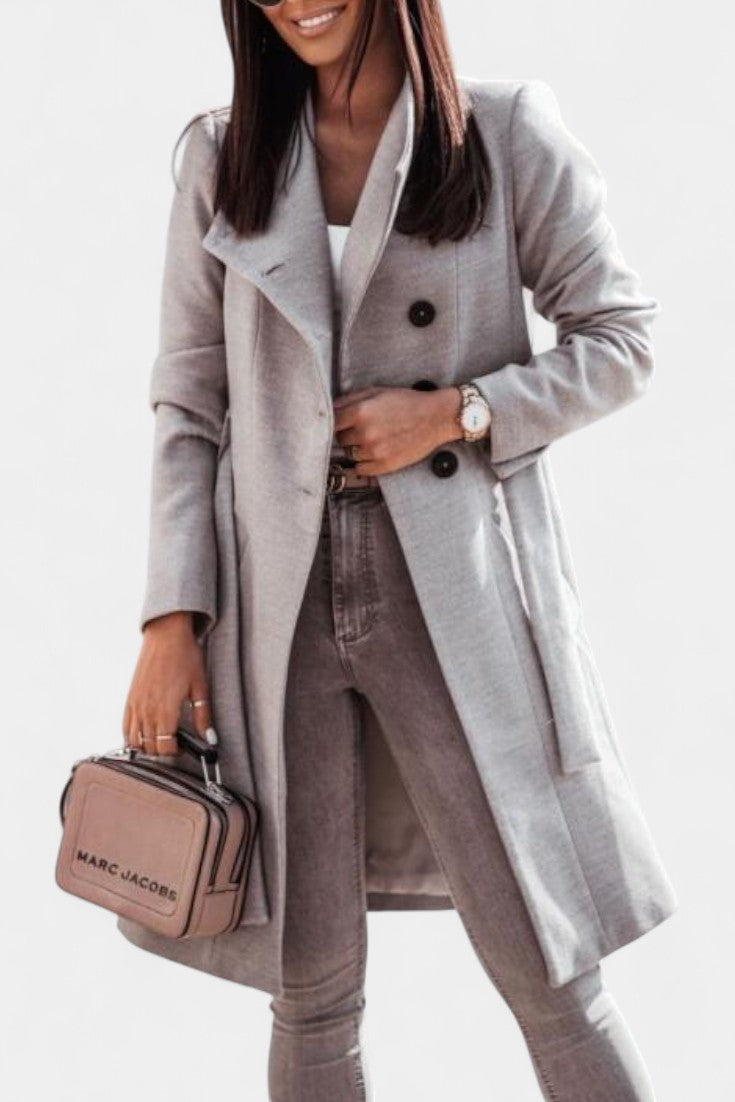 Kaya Belted Long Trench Coat with Straight Cut
