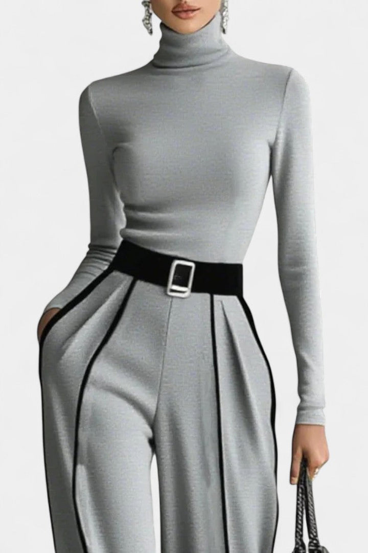 Kirralee Set Featuring a Stylish High Collar and Flared Wide Leg Pants