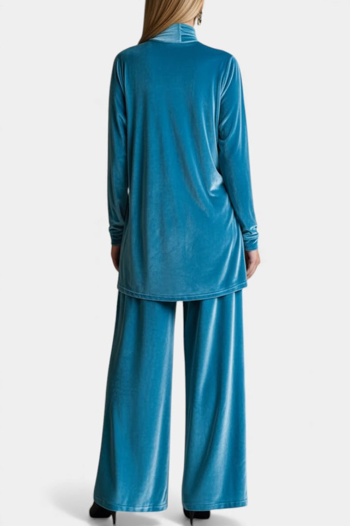 Tifenn Velvet High-Top and Split Pants Set with Elevated Collar