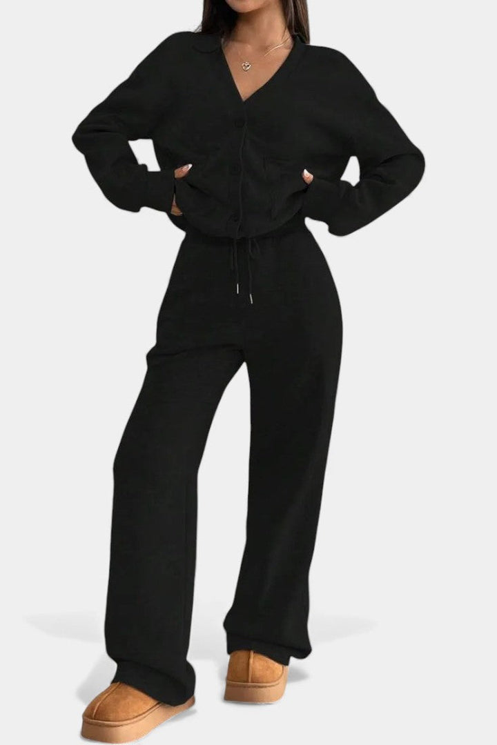 Vellina Relaxed Cardigan Jacket & Wide-Leg Pants Set