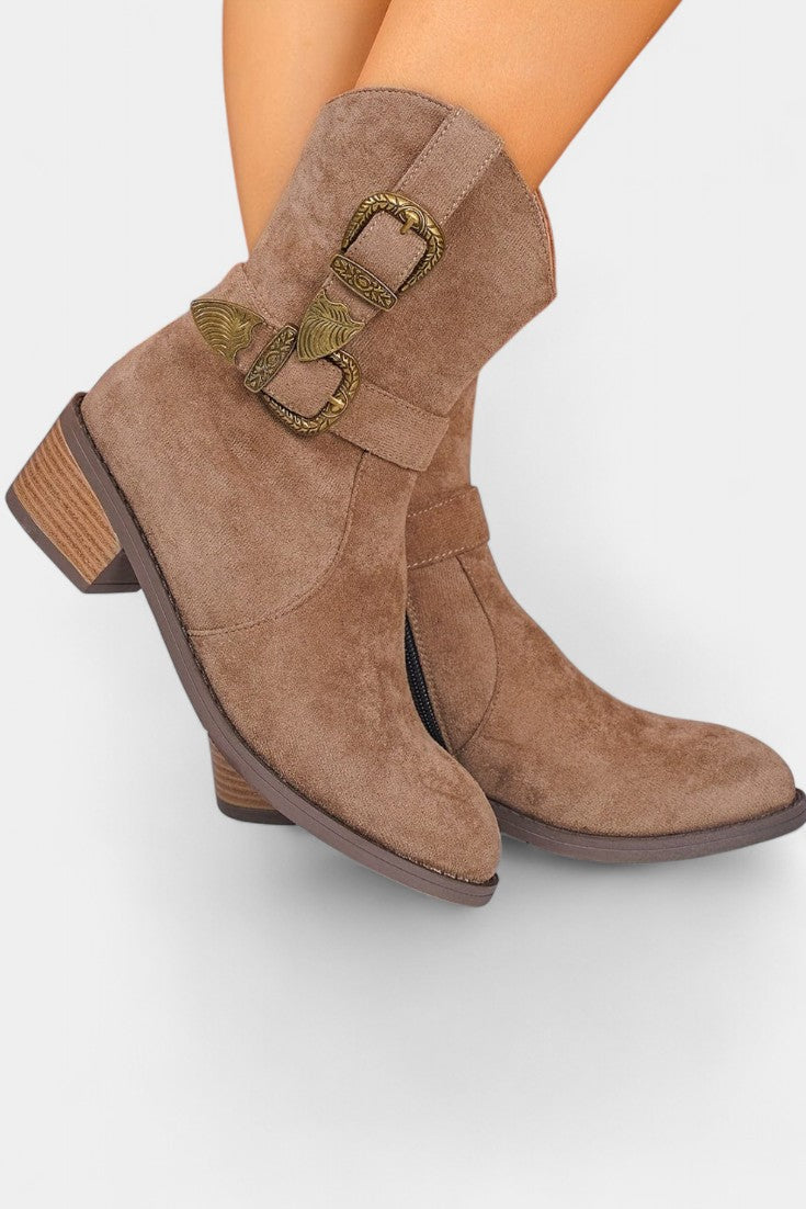 Western Style Suede Mesa Trail Boots with Metal Buckles