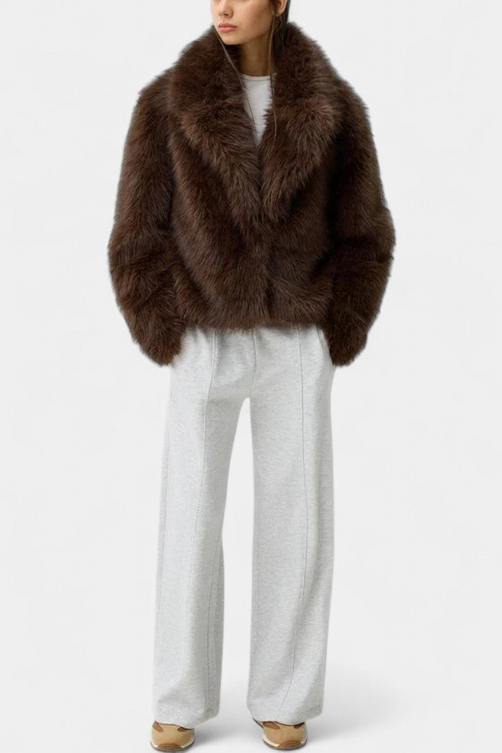 Positano Faux Leather Jacket Featuring an Oversized Faux Fur Collar