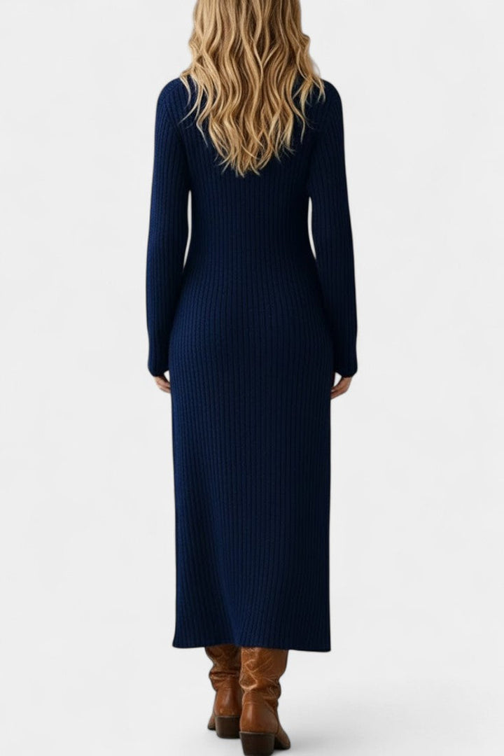 Thea Long Knit Dress Featuring a Classic Shirt Collar