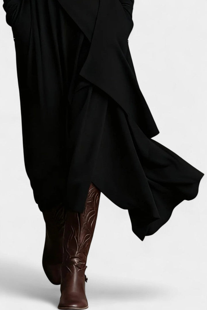 Ébeline High-Collar Asymmetrical Pleated Maxi Dress