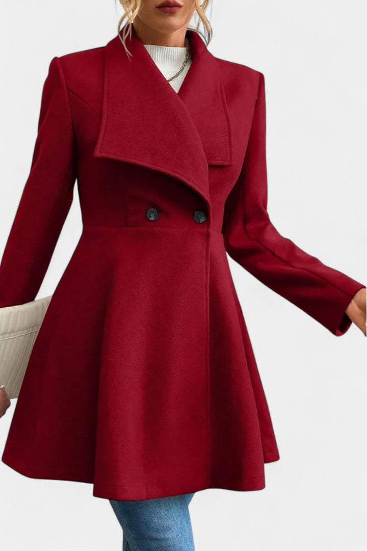 Floriane Double-Breasted Peplum Coat with Lapel