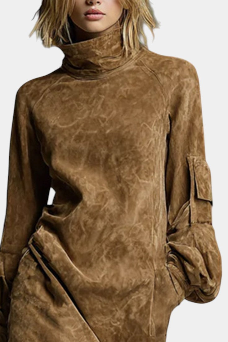 Hortense Urban Midi Dress in Faux Suede with Convenient Pockets