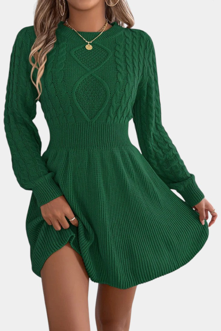 Césarine Mini Sweater Dress in Twisted Knit with Round Neck