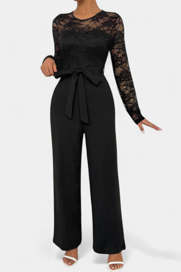 Éviana Chic Lace Jumpsuit with Adjustable Tied Waist