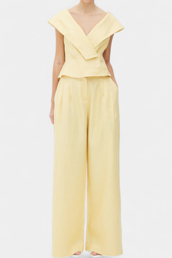 Hayden Ensemble Structured Top with Wrap Neck and Palazzo Pants