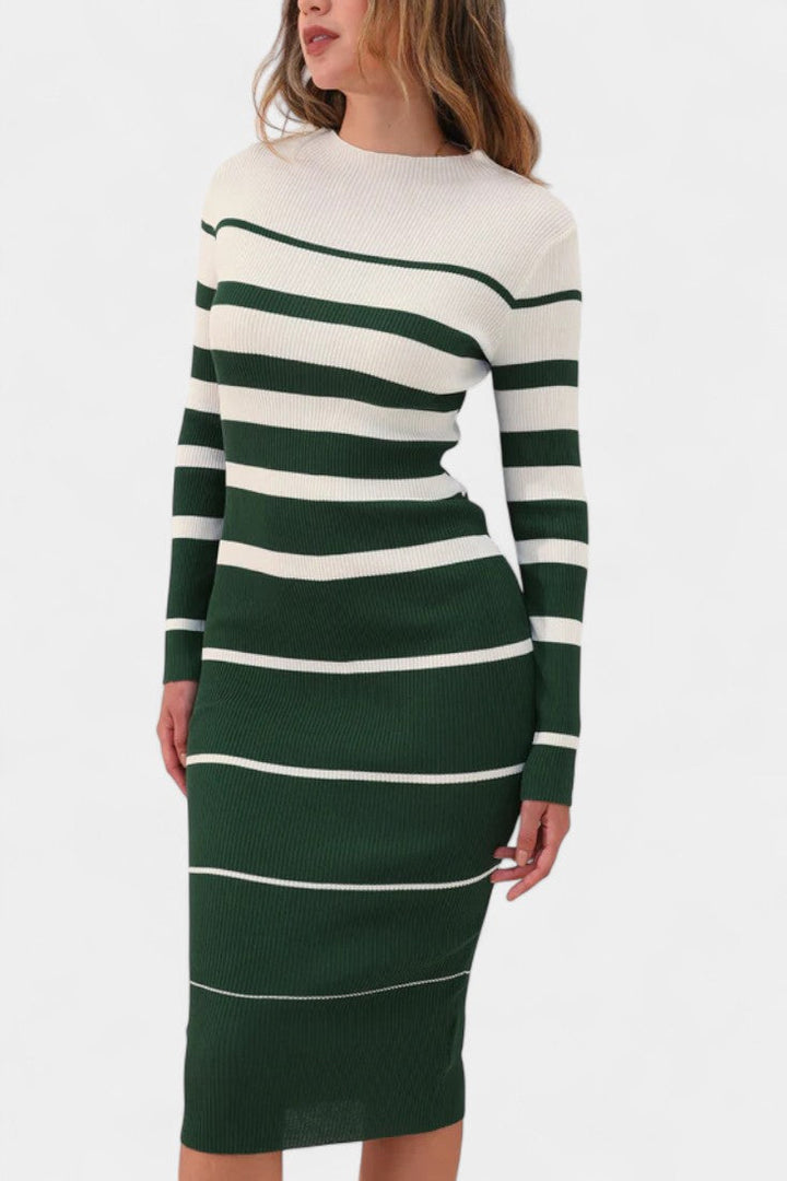Azelyne Striped Knit Midi Dress with Bodycon Fit