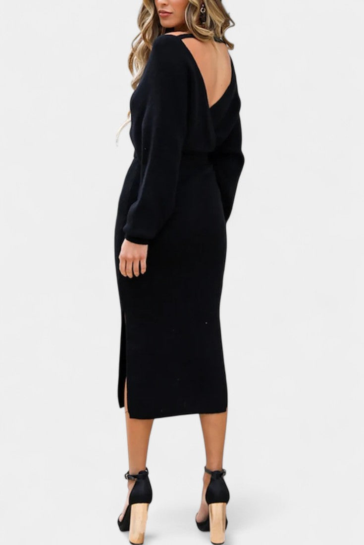 Coriselle Backless Knit Midi Dress with Lace-Up Detail