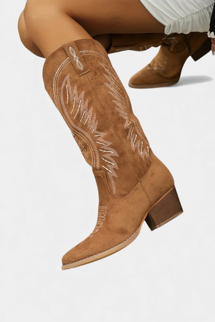 Suede Block Heel Cowboy Boots by Eusty