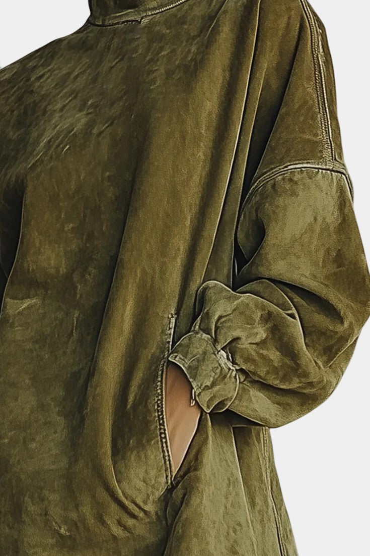 Élanaïs Oversized Suede Dress Featuring Fringed Hem