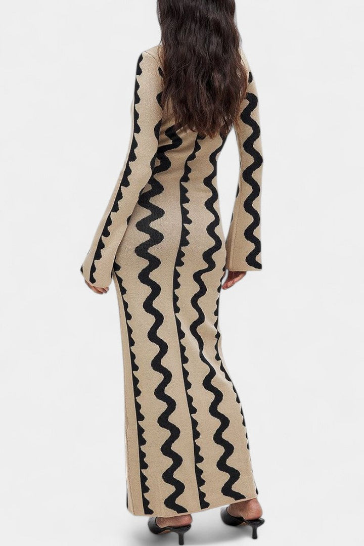 Maphie Long Sleeve Knit Dress with Geometric Pattern