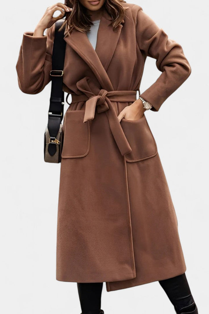 Capucine Belted Coat Featuring Notched Collar and Pockets