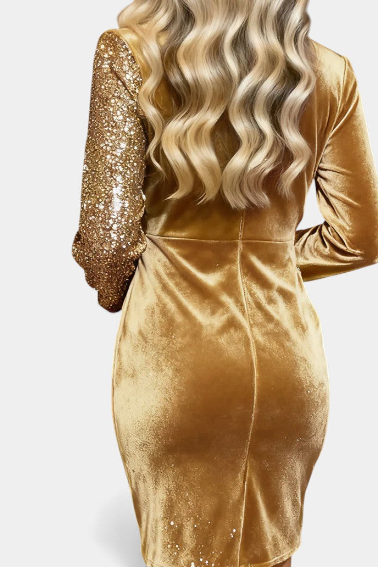 Taisila Crossed Neckline Sparkling Velvet Dress