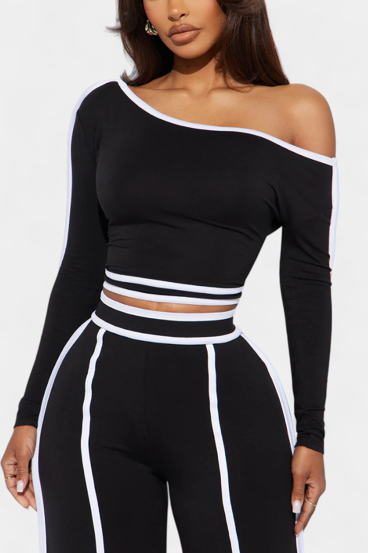 Krystelle Off-Shoulder Set with Bold Striped Accents