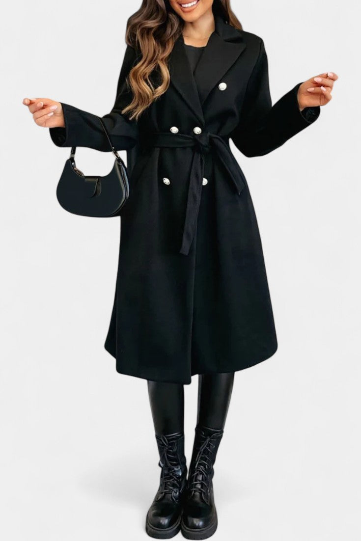 Miguelle Double-Breasted Coat Featuring a Stylish Tie Belt