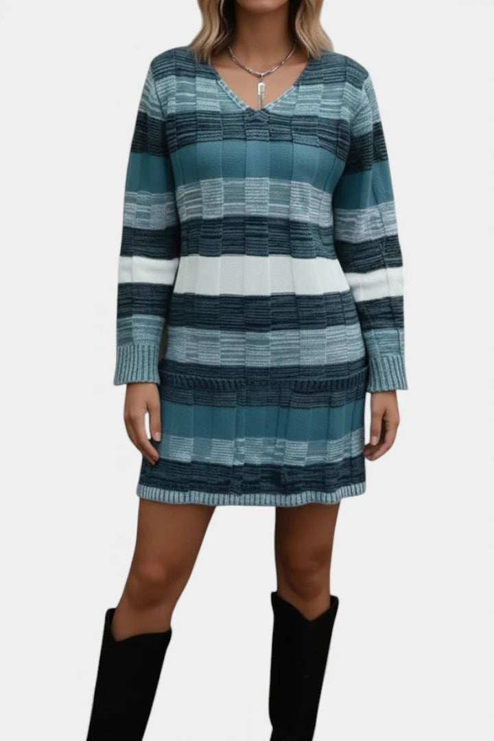 Lilac Striped Sweater Dress with Pockets