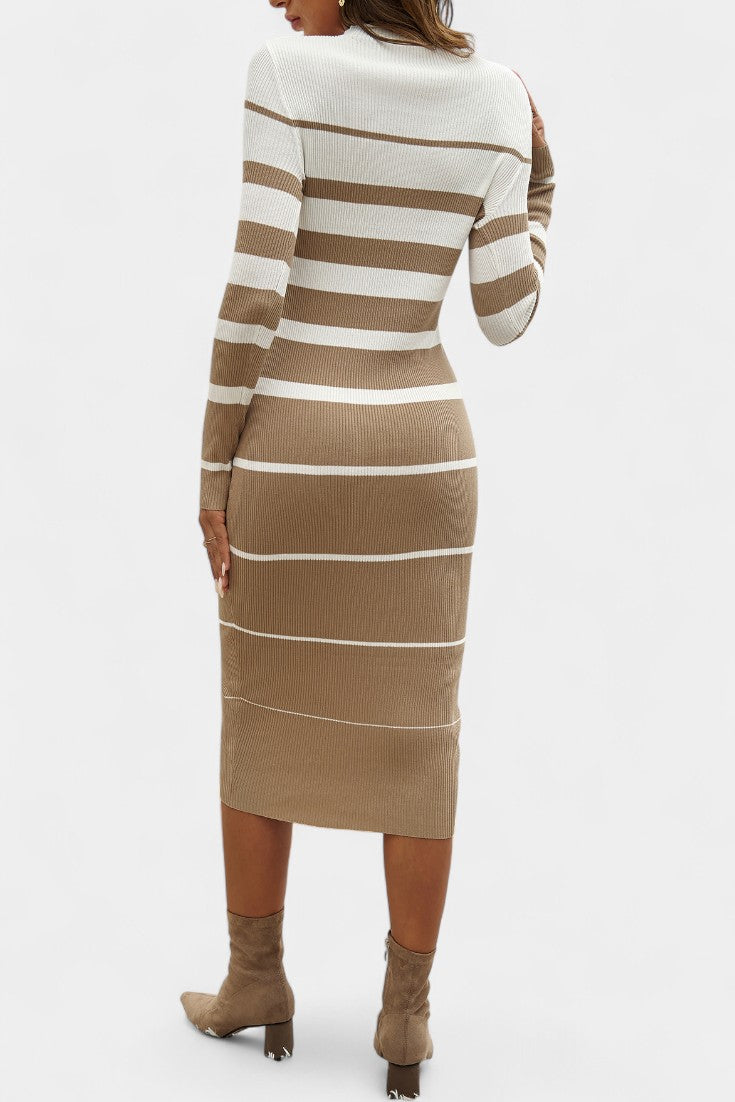 Azelyne Striped Knit Midi Dress with Bodycon Fit