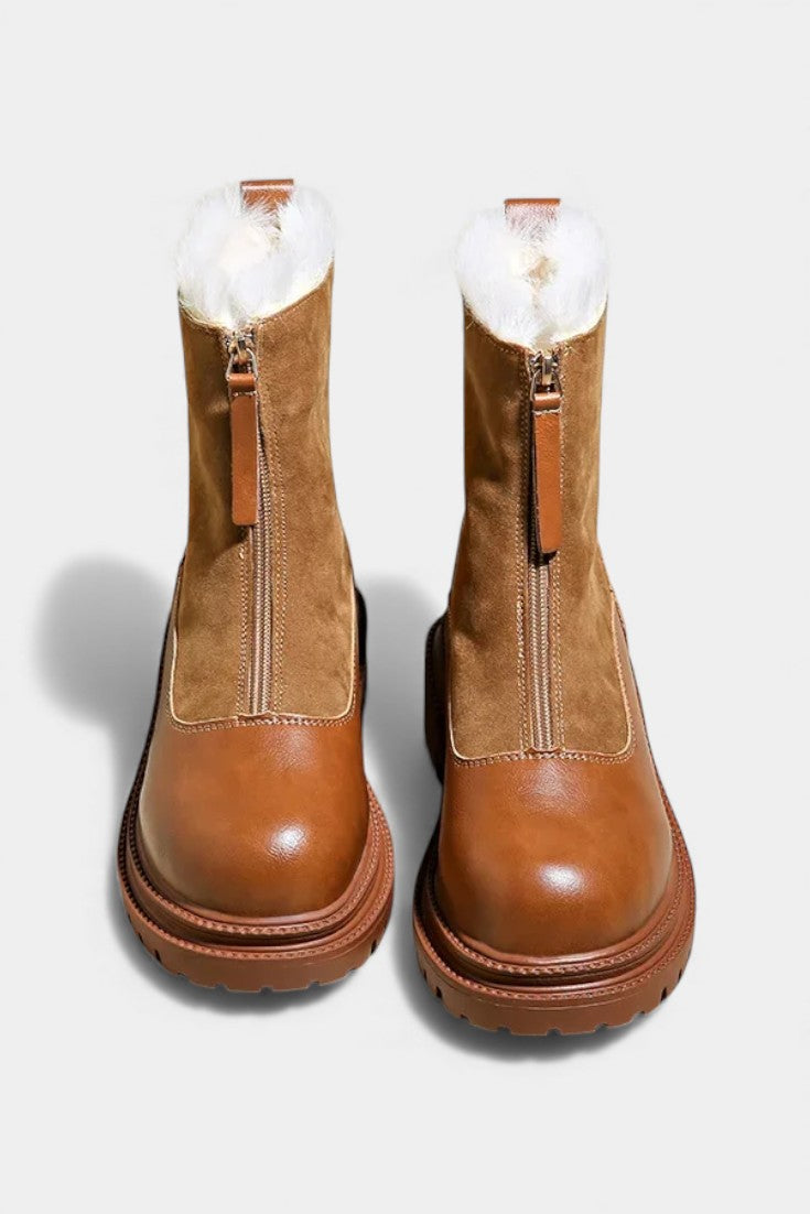 Gertrud Ankle Boots Featuring Studded Sole and Faux Fur Accent