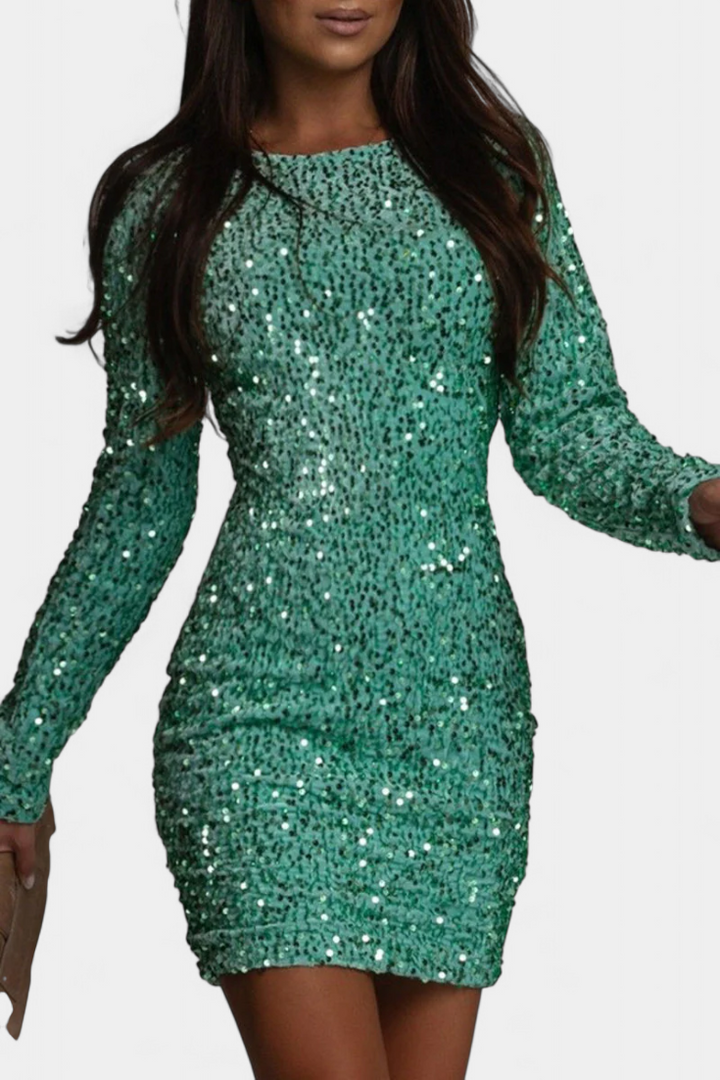 Adèle V-Neck Long Dress with Open Back and Glossy Finish