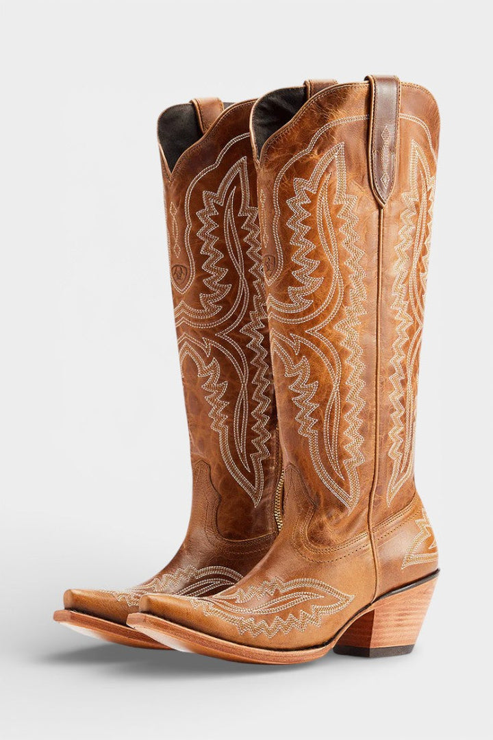 Zélie Retro Western Embroidered Pointed Toe Booties