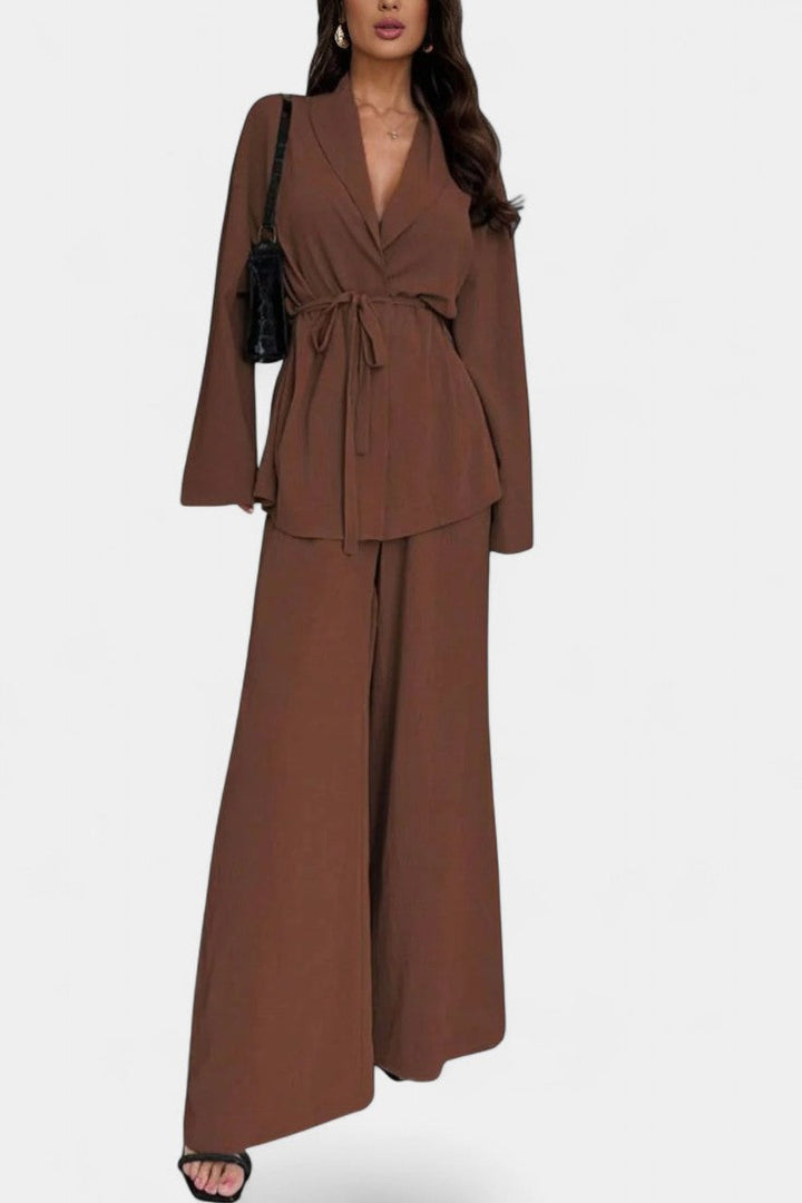 Amy V-Neck Blazer and Flared Pants Set