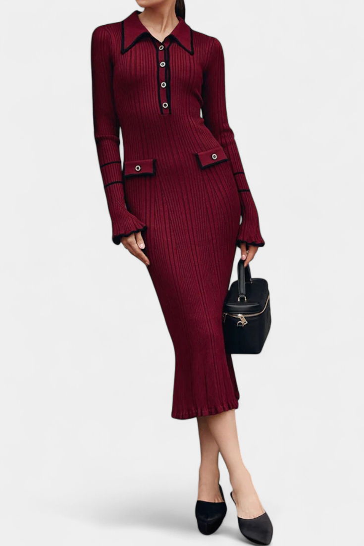 Jamila Polo Collar Knit Dress with Chic Ruffles