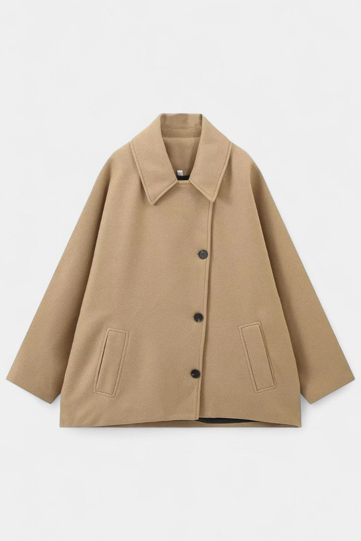 Ambreline Mid-Length Wool Batwing Coat featuring Notch Collar