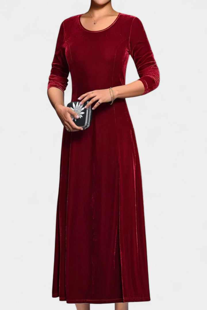 Tiphaine Round Neck Long Sleeve Velvet Maxi Dress
