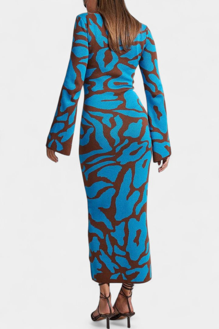 Maphie Long Sleeve Knit Dress with Geometric Pattern