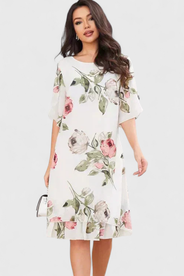 Tameka Floral Chiffon Dress with Crisscross Neckline
