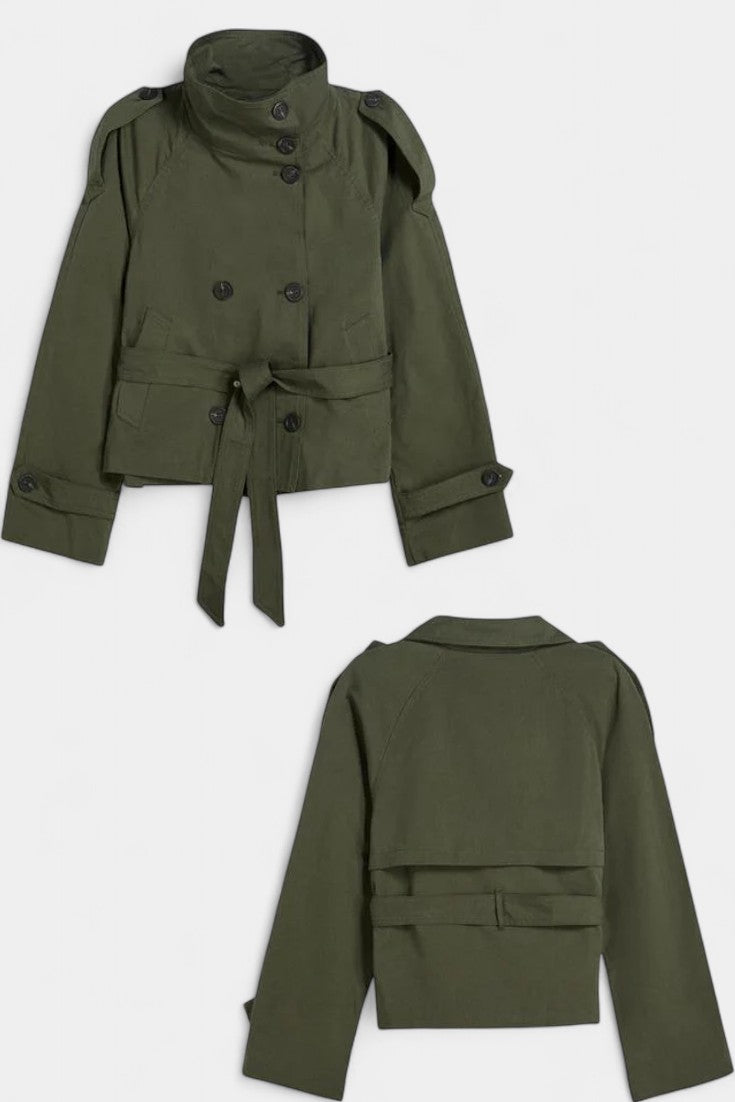 Roux High-Collar Trench Coat with Removable Belt