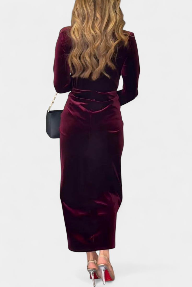 LaVerna Golden Robe with Deep V-Neckline and Front Slit