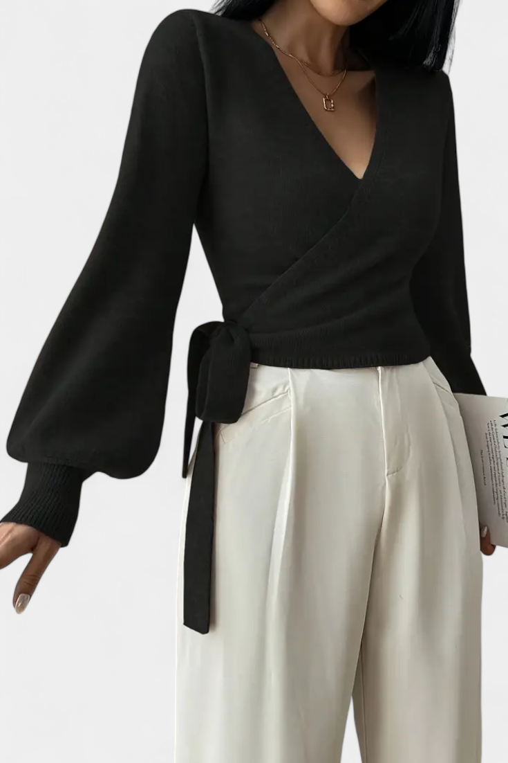 Persephone V-Neck Cross-Back Top with Short Sleeves