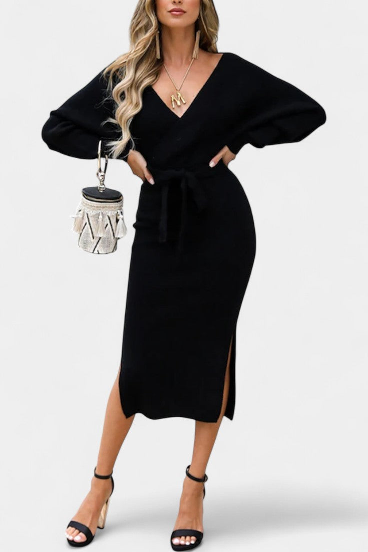 Coriselle Backless Knit Midi Dress with Lace-Up Detail